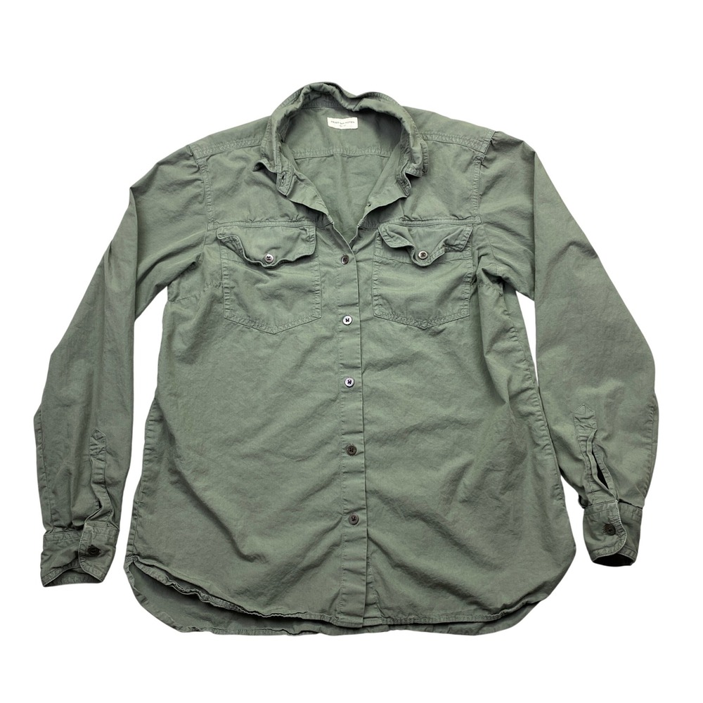 Dries Van Noten Olive Green Cotton Utility Button Down Shirt Womens EU Size 40